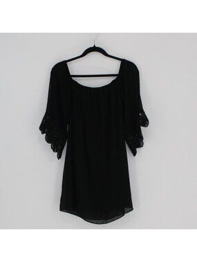 25 Black Dress With Crochet Bell Sleeves By IN San Francisco Size Small